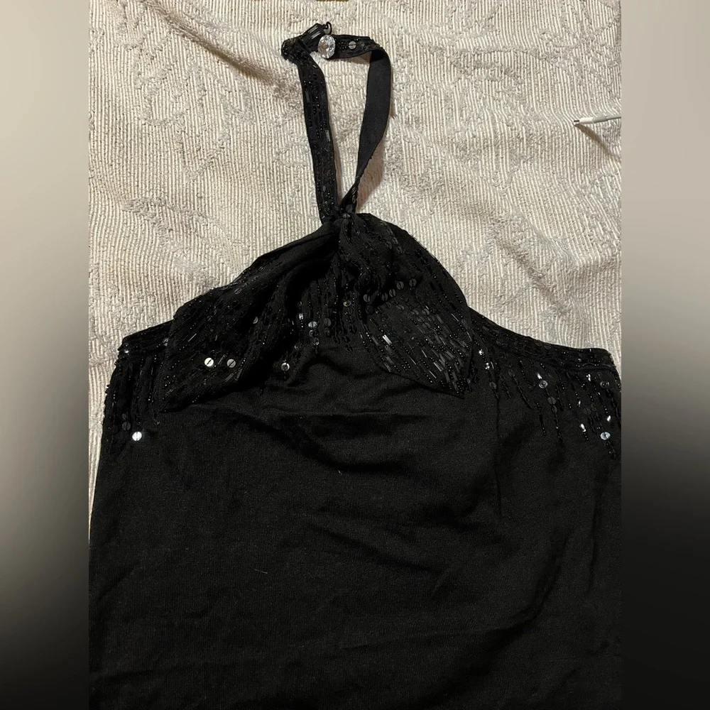 Magaschoni Black Sequin Halter Tank Top - Picture 8 of 9